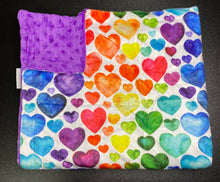 Load image into Gallery viewer, Minky Blanket &quot;Watercolor Rainbow Hearts&quot;-In Stock
