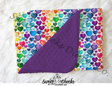 Load image into Gallery viewer, Minky Blanket &quot;Watercolor Rainbow Hearts&quot;-In Stock
